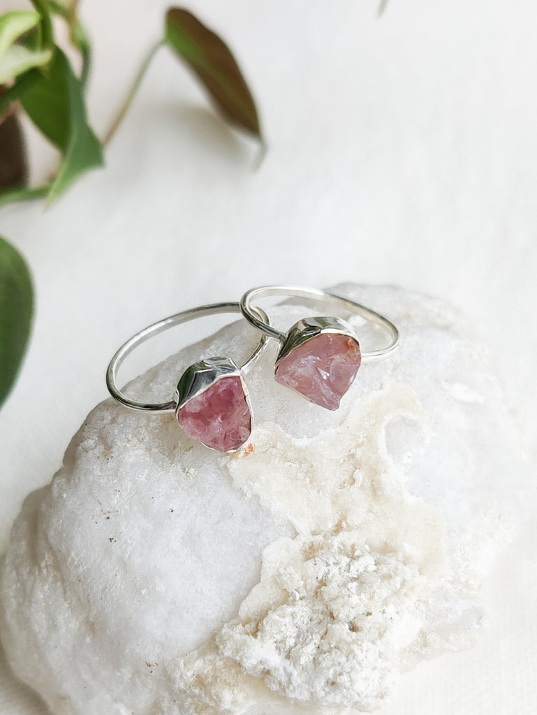 Rough Rose Quartz Sterling Silver Rings