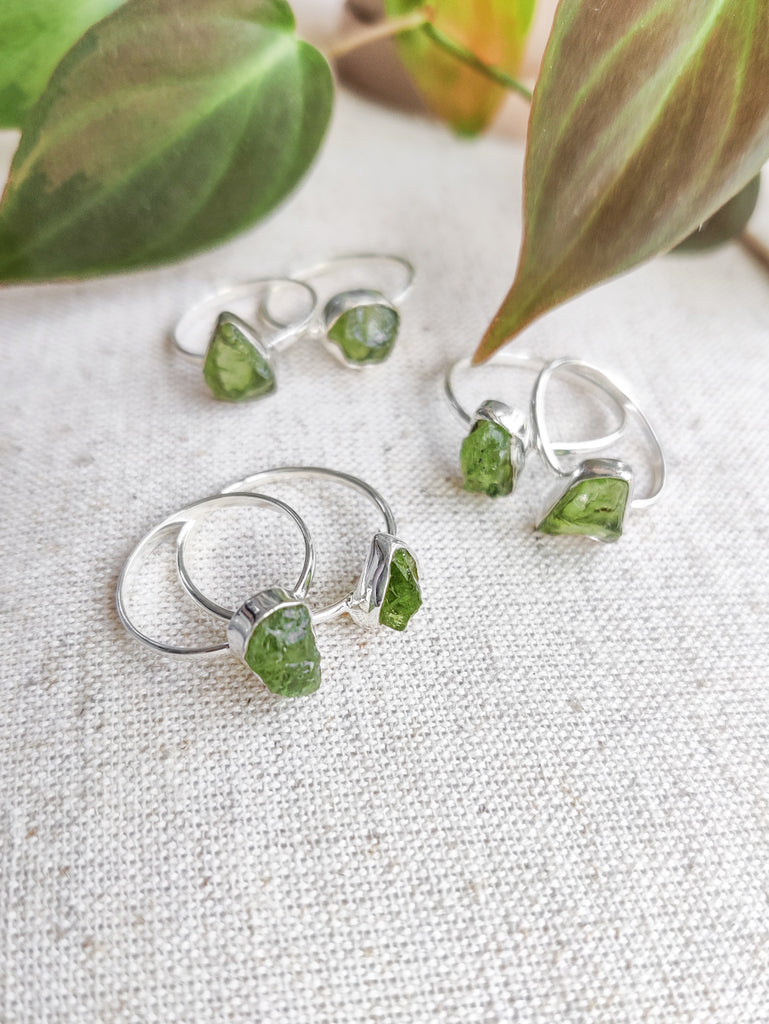 Rough Peridot Sterling Silver Rings