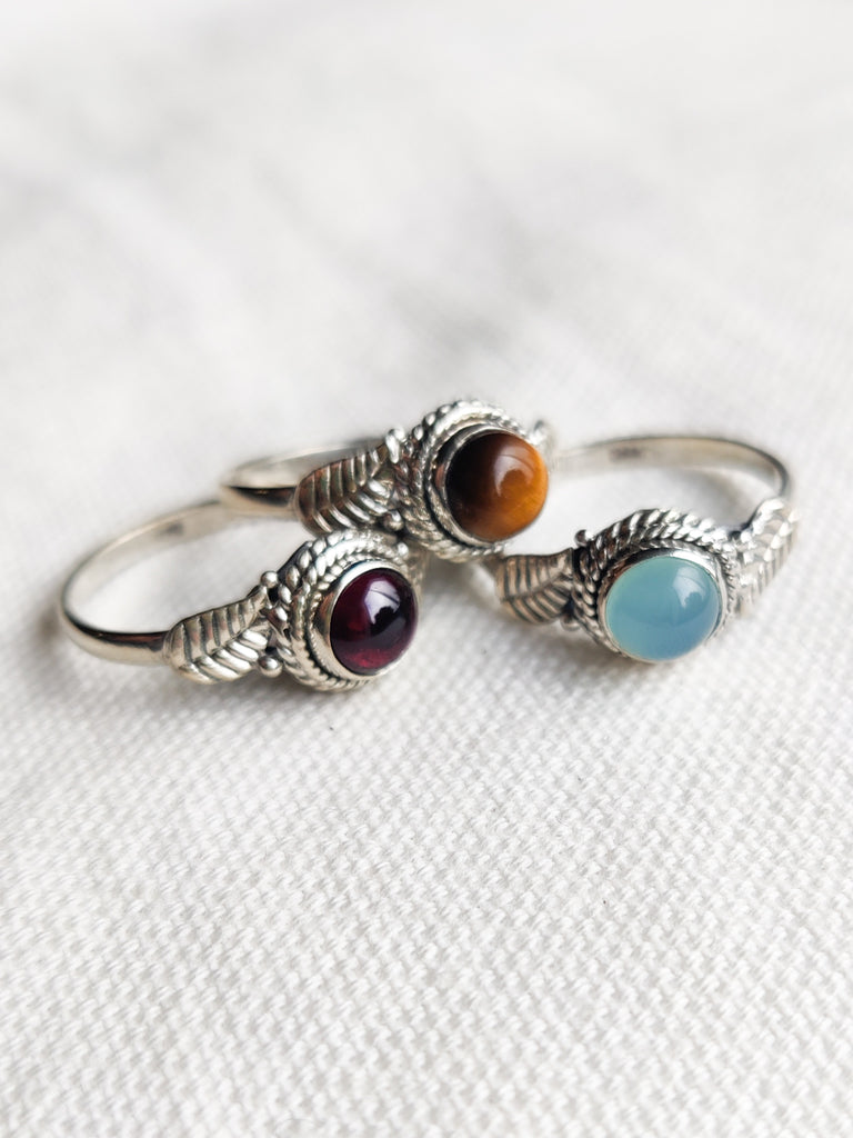 Sterling Silver Leaf and Gemstone Rings