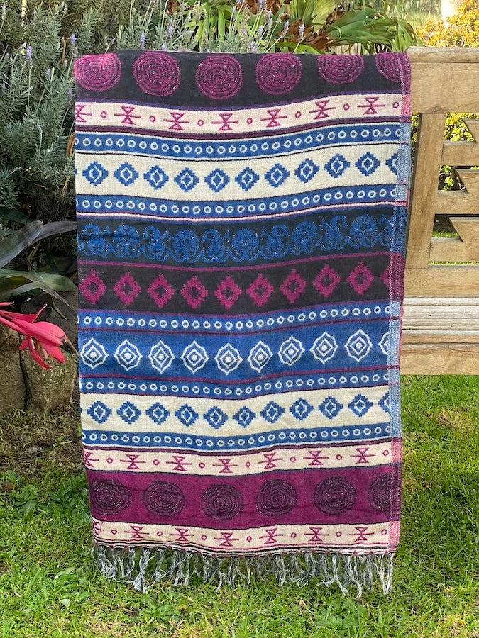 Colourful Geometric Wool Blanket Shawl