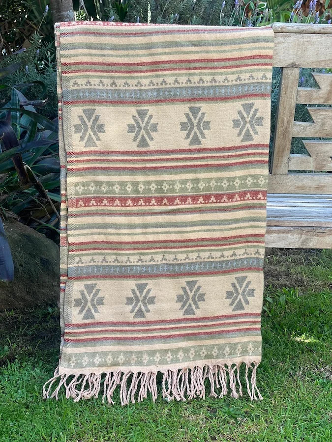 Boho Neutral Wool Blanket Shawl
