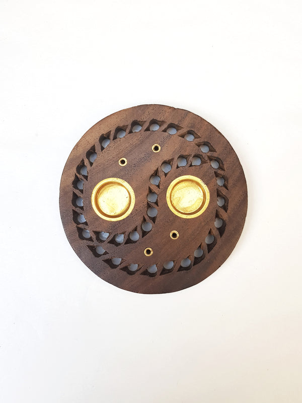 Wooden and Brass Incense Holder