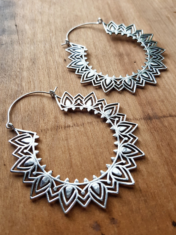 Roshi Statement Earrings - Silver Plated Brass