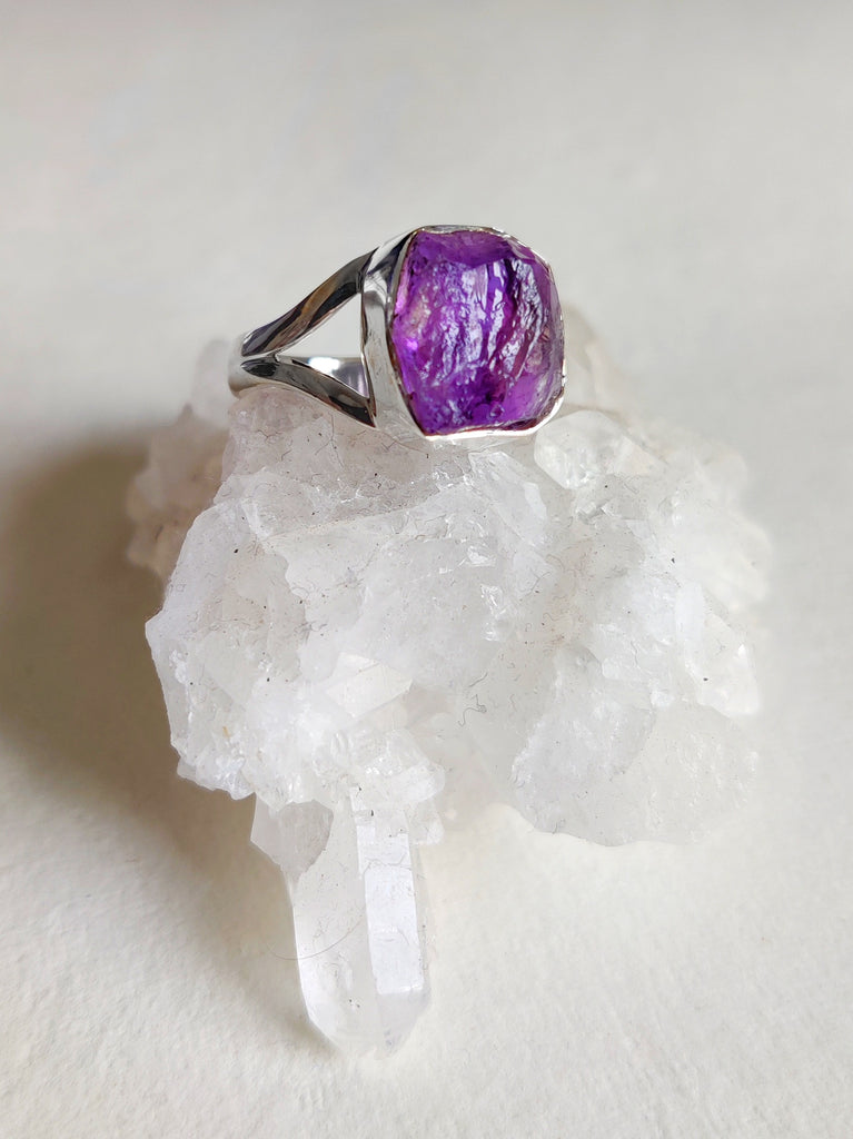 Rough Amethyst Sterling Silver Ring - Size 6