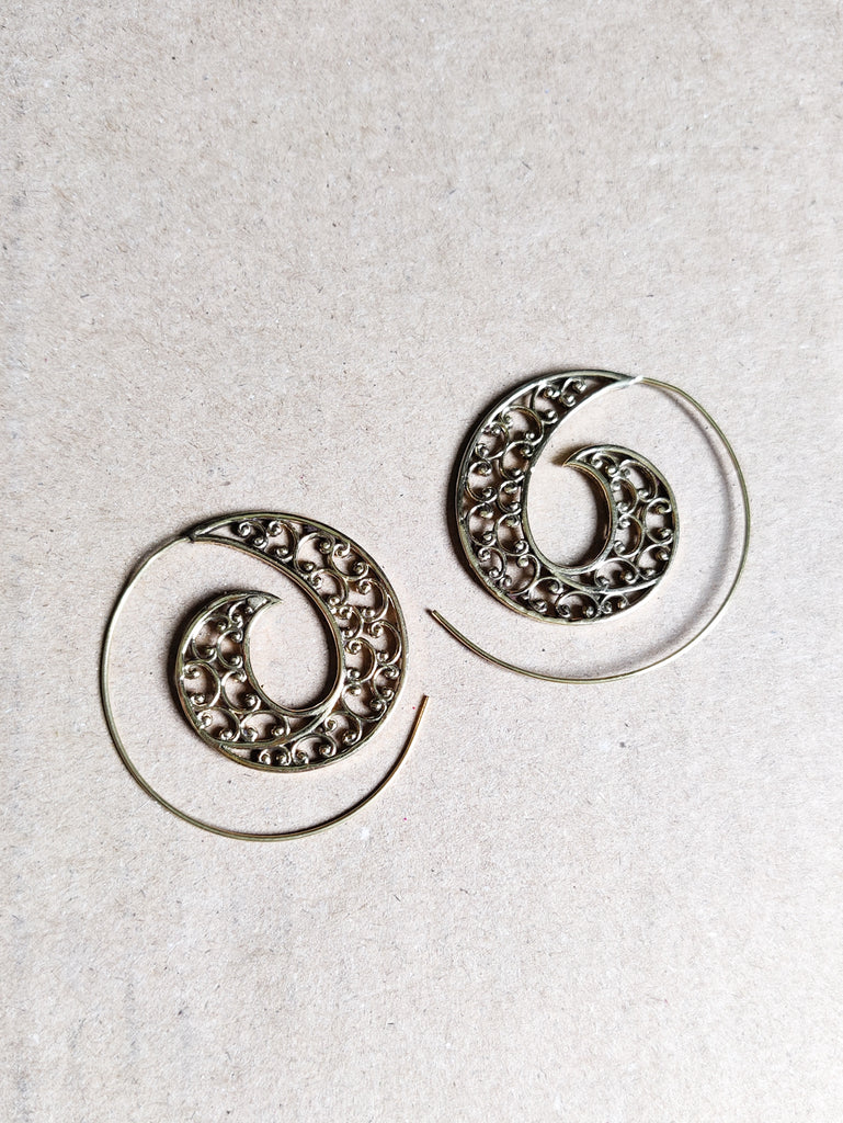 Brass Floral Spiral Earrings