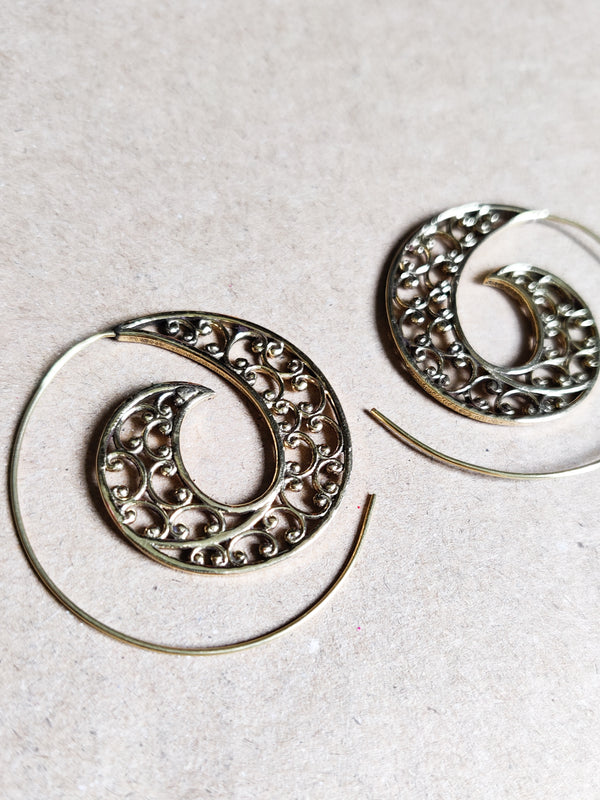 Brass Floral Spiral Earrings