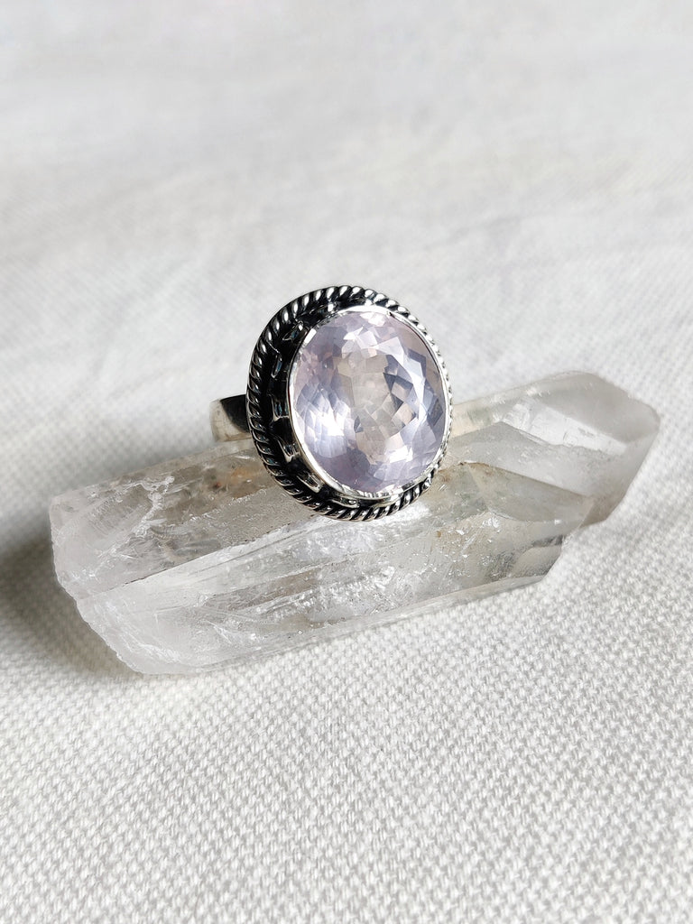 Sterling Silver Bezel Set and Detailed Rose Quartz Ring - One off