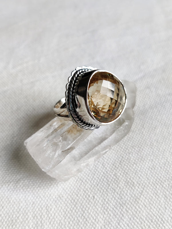 Sterling Silver Bezel Set and Detailed Citrine Ring - One off