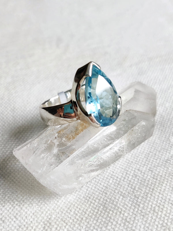 Sterling Silver Faceted Blue Topaz Ring - One off