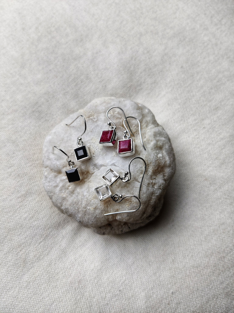 Sterling Silver and Gemstone Square Earrings