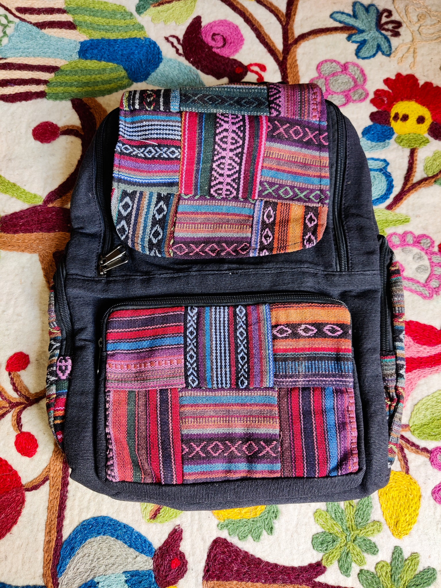 Cotton Embroidered Patchwork Backpack – TheThirdEyeNZ