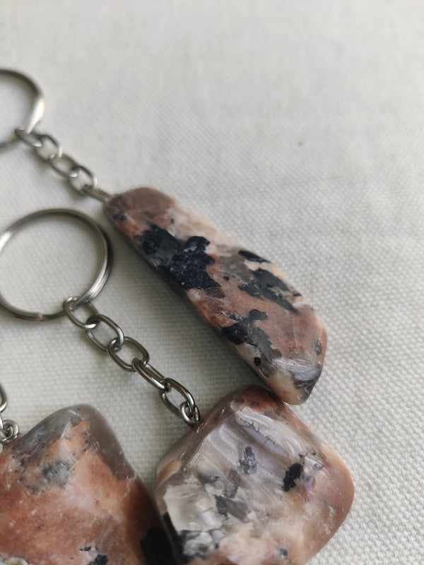 Black Tourmaline in Pink Feldspar Keychain