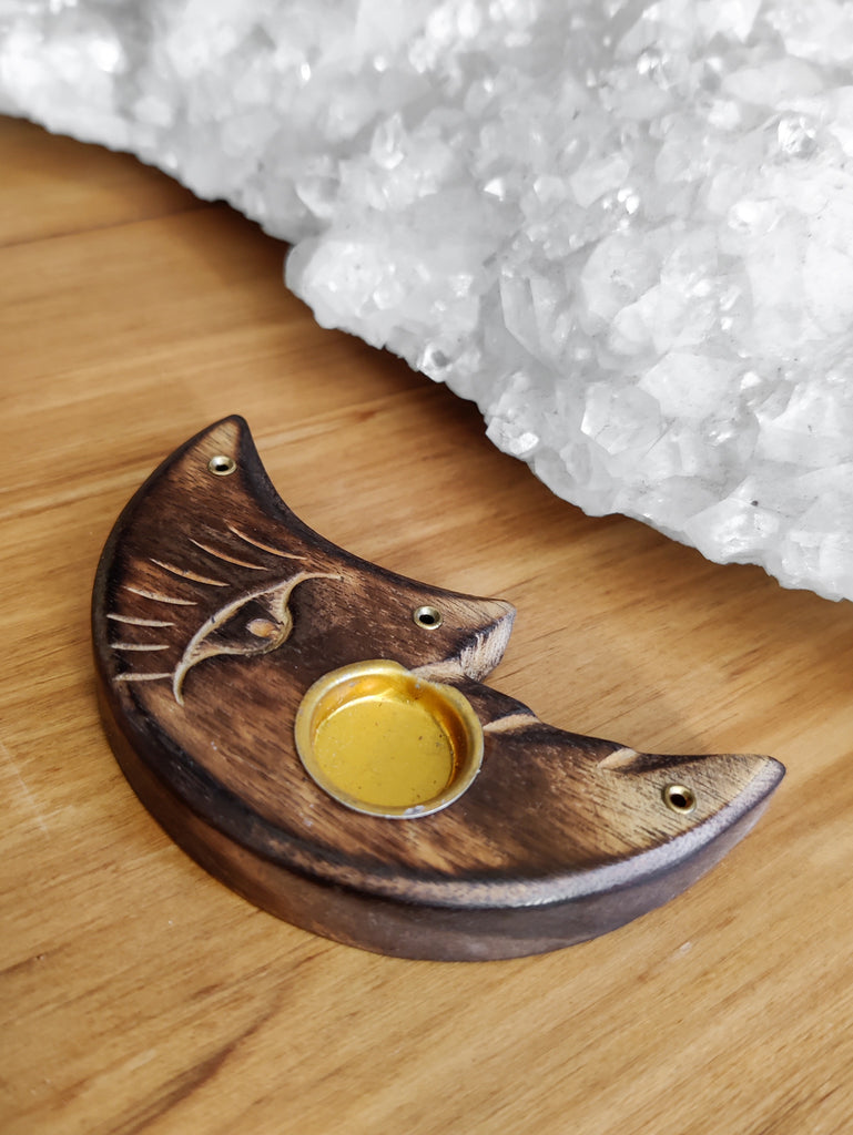 Half Moon Wooden Incense Holder