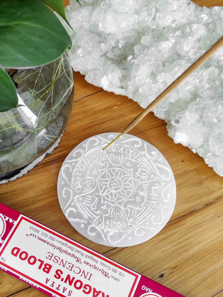 Engraved White Stone Incense Holder