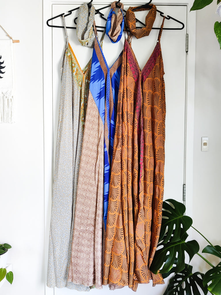 Recycled Silk Sari Jessica Maxi Dress w/ matching headband