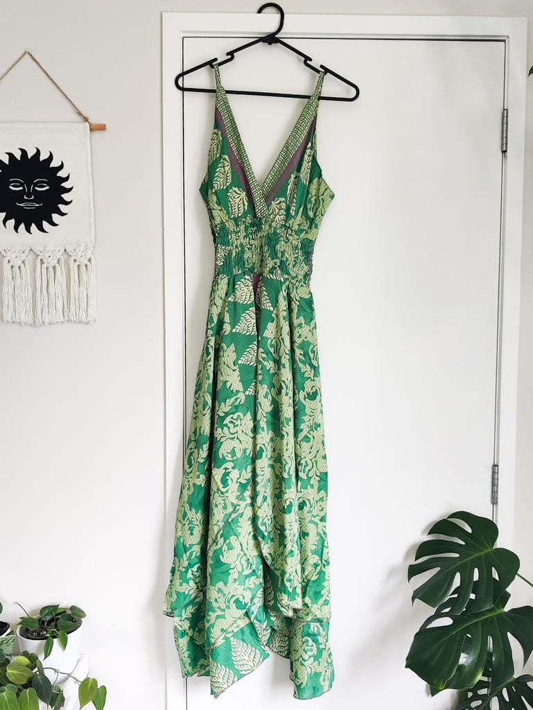Recycled Silk Sari Umbrella Maxi Dress TheThirdEyeNZ Recycled Silk Sari Umbrella Maxi Dress TheThirdEyeNZ