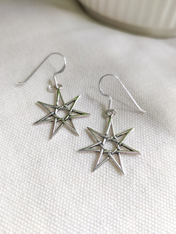 Sterling Silver Elven 7 Pointed Star Earrings