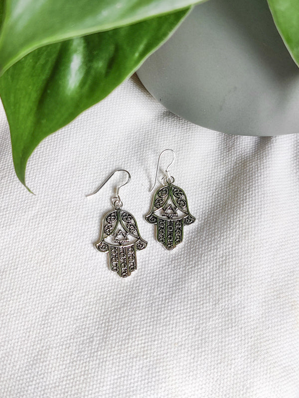 Sterling Silver Hamsa Earrings