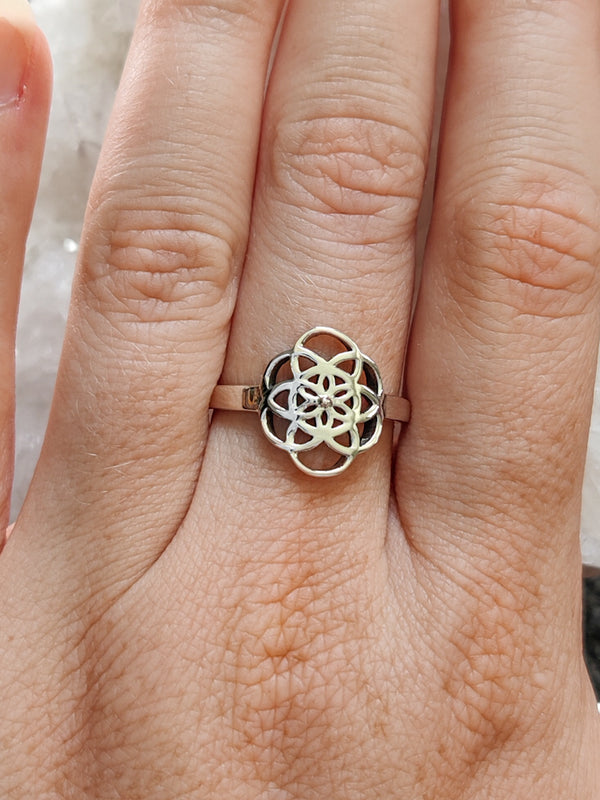 Sterling Silver Cosmic Flower of Life Ring