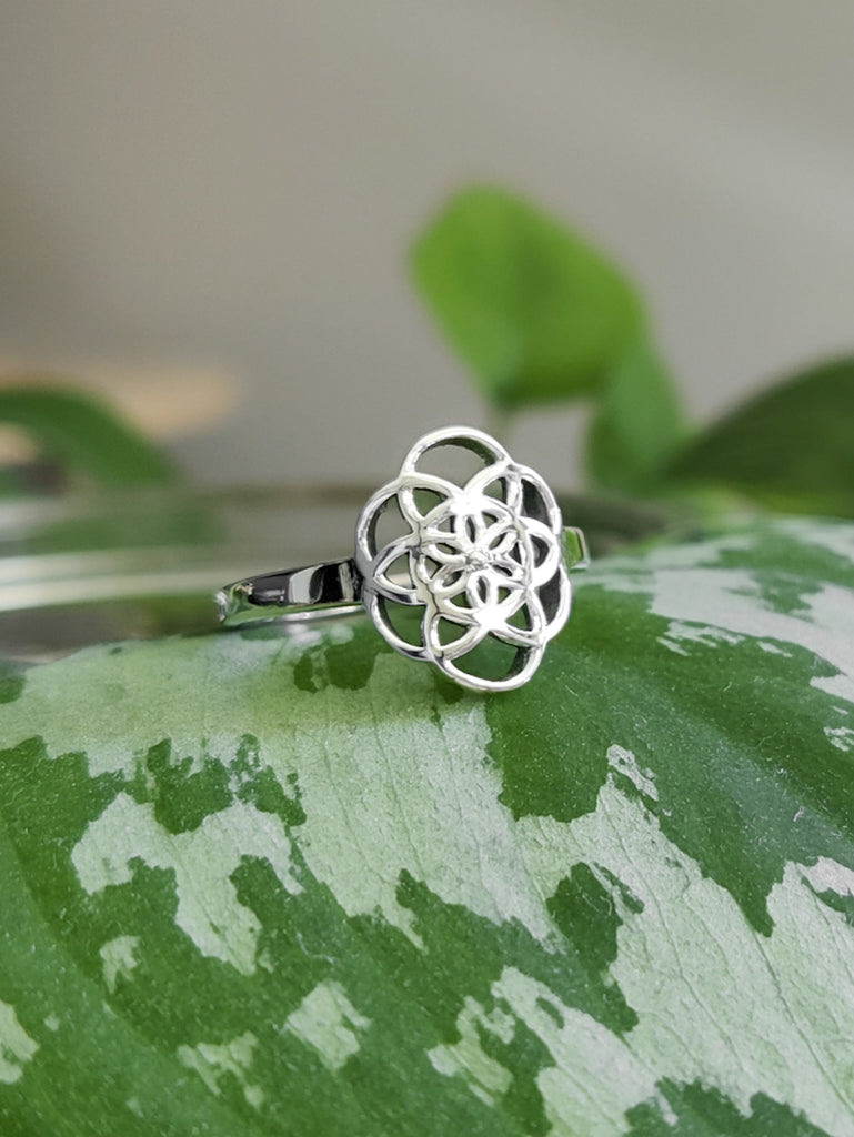 Sterling Silver Cosmic Flower of Life Ring