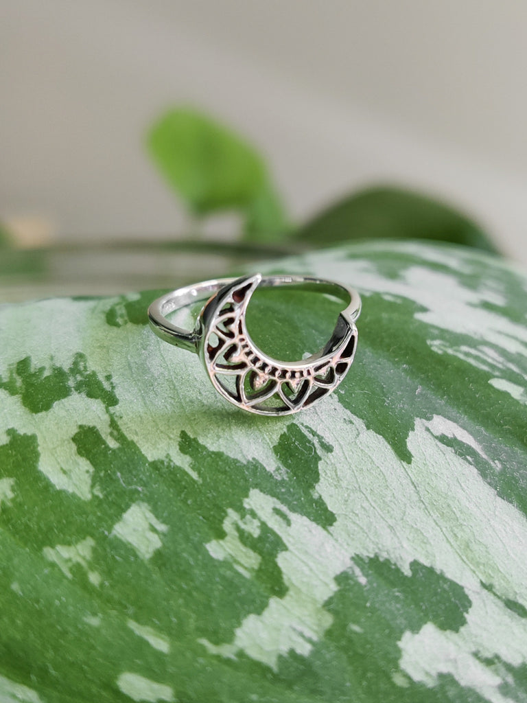 Sterling Silver Filigree Crescent Moon Ring