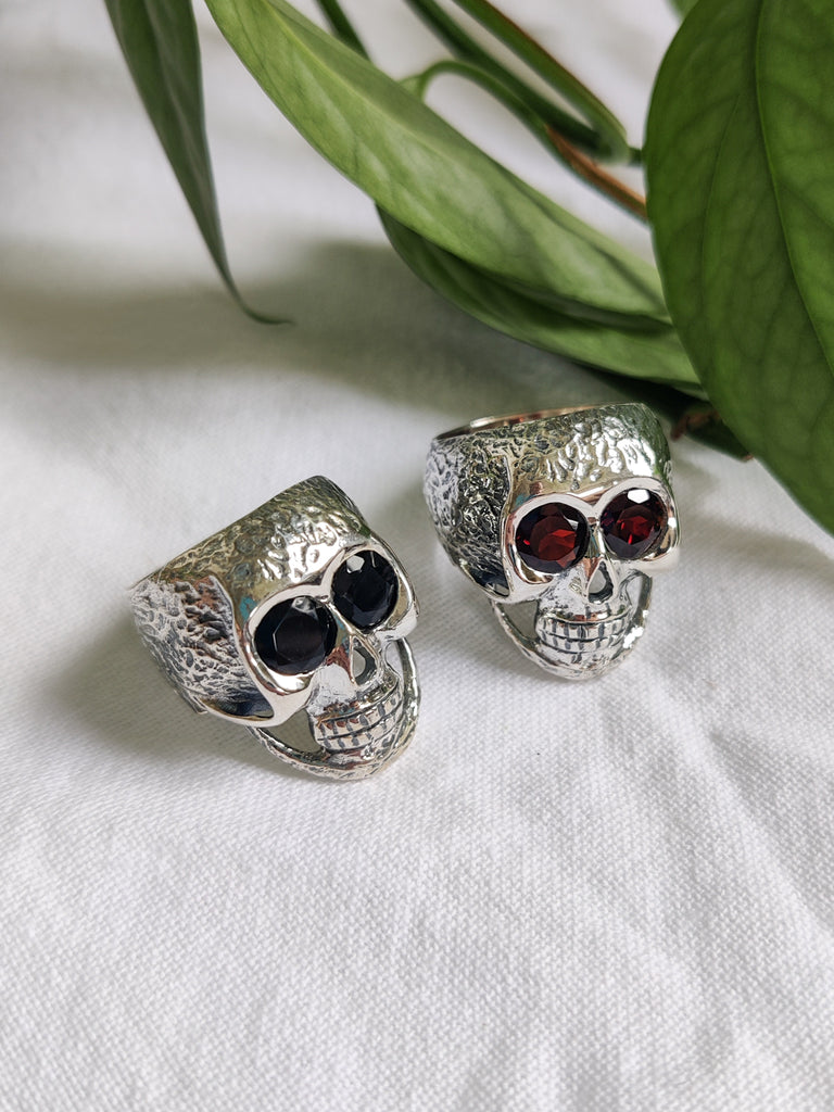 Silver Gemstone Skull Rings